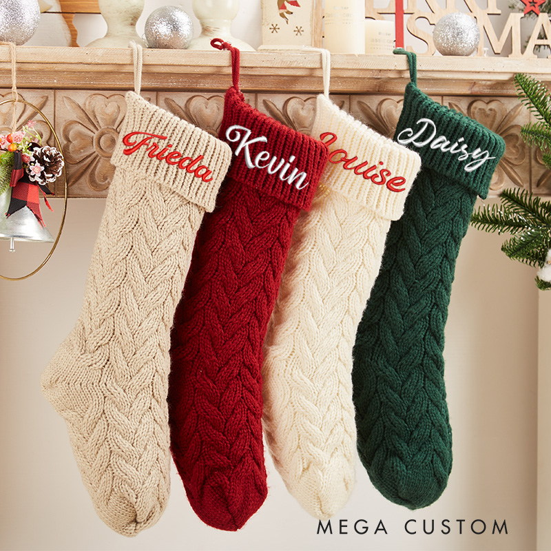 Personalized Knitted Christmas Stockings Monogram Family Christmas Stocking Gifts Embroidered Christmas Stocking