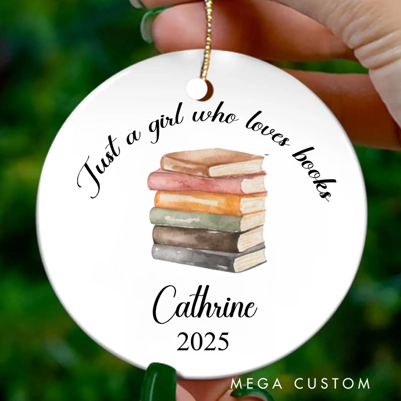 Personalized Just a Girl Who Loves Books Christmas Ornament Custom Book Ornament Holiday Decor for Book Lovers Gift Librarian Gift