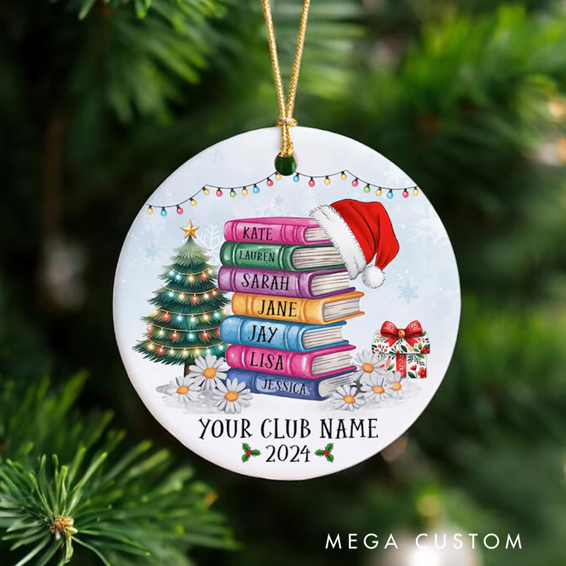 Personalized Book Club Christmas Ornament Book Ornament with Name Holiday Decor for Book Lovers Gift Reader Gift Librarian Gift