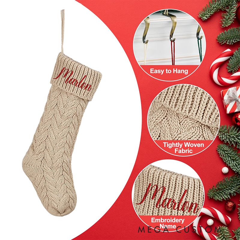 Personalized Knitted Christmas Stockings Monogram Family Christmas Stocking Gifts Embroidered Christmas Stockings
