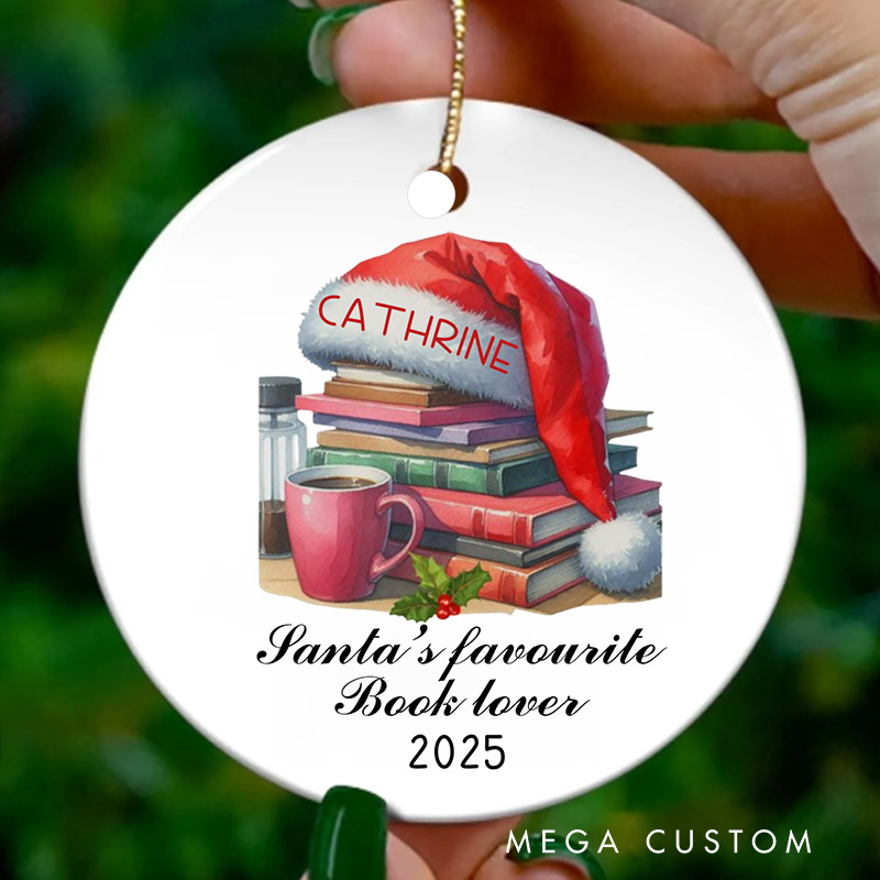 Personalized Santa's Favorite Book Lover Christmas Ornament Name Bookish Ornament Holiday Decor for Book Lovers Gift Librarian Gift