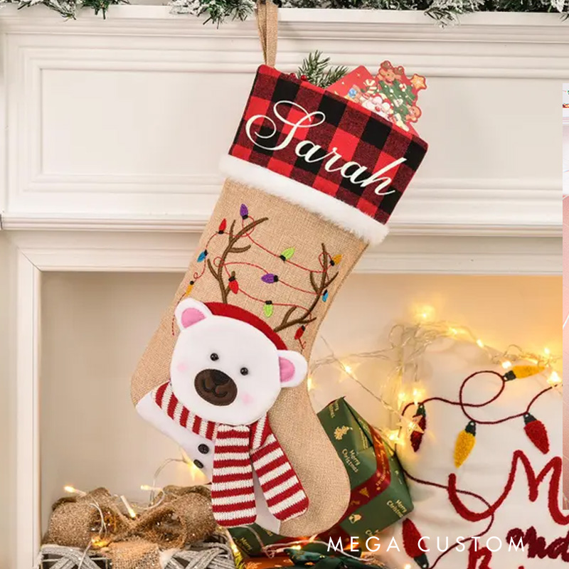 Personalized 3D Family Christmas Stocking with Name Embroidered Christmas Stocking with Name Monogram Stocking
