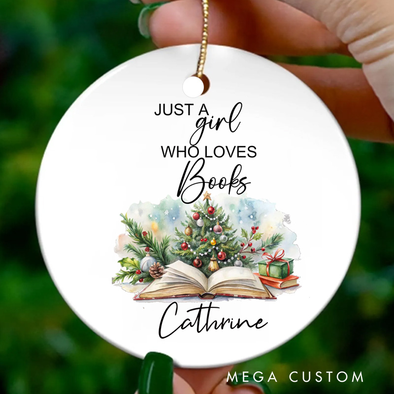 Personalized Just a Girl Who Loves Books Christmas Ornament Book Club Ornament for Bookworm Holiday Decor for Book Lovers Gift Librarian Gift
