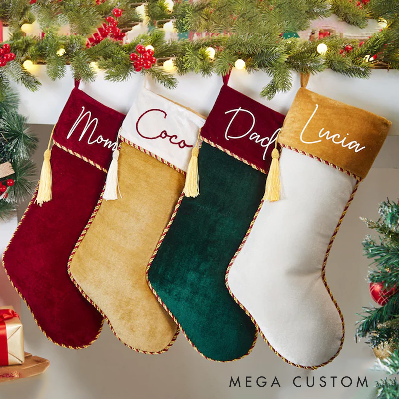 Personalized Family Christmas Stockings Custom Velvet Christmas Stockings with Name Monogram Stocking Family Christmas Gift Holiday Decor