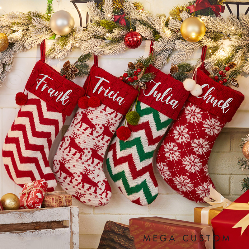 Personalized Family Christmas Stockings Embroidered Christmas Stocking Knitted Stockings with Name Monogram Stocking Holiday Decor Gift