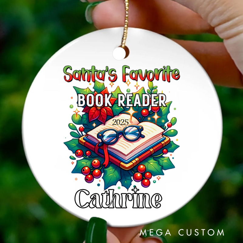 Personalized Santa's Favorite Book Reader 2025 Christmas Bookish Holiday Ornament Holiday Decor for Book Lovers Gift Librarian Gift