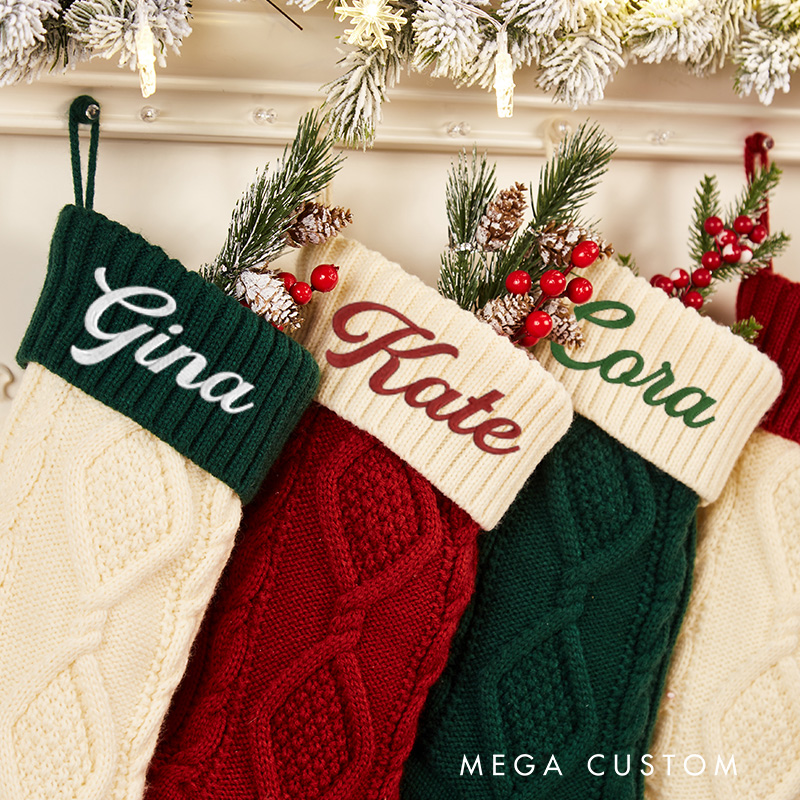 Personalized Knitted Christmas Stockings Monogram Family Christmas Stocking Gift Embroidered Christmas Stockings