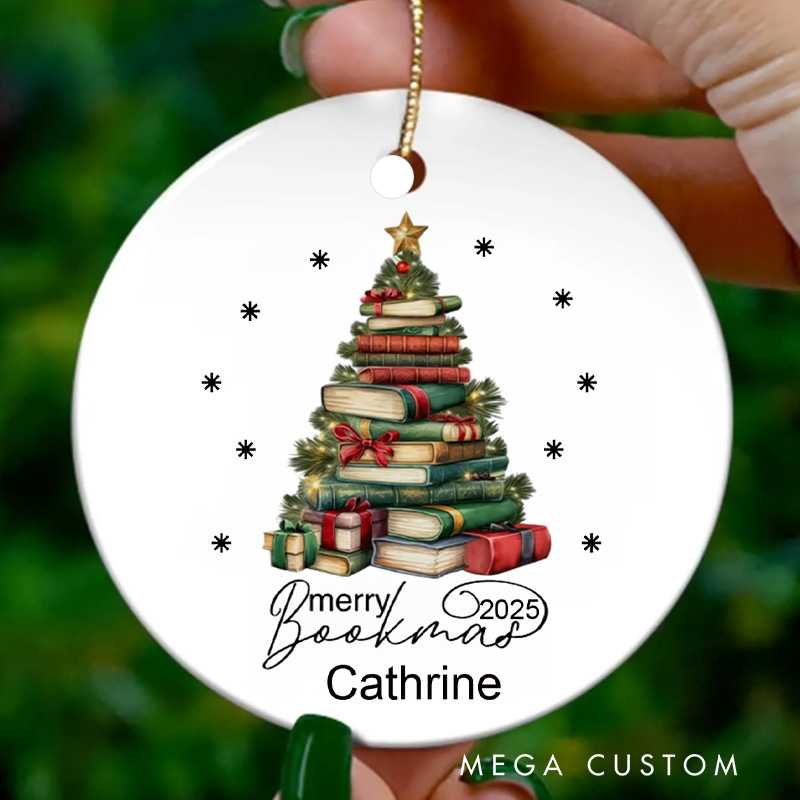 Personalized Books Xmas Tree Christmas Ornament Book Club Ornament with Name Bookish Ornaments for Book Lovers Gift Reading Lover Gift