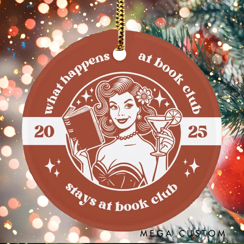 Personalized What Happens at Book Club Christmas Ornament Retro Book Club Ornament with Name Bookish Ornaments for Book Lovers Gift Librarian Gift