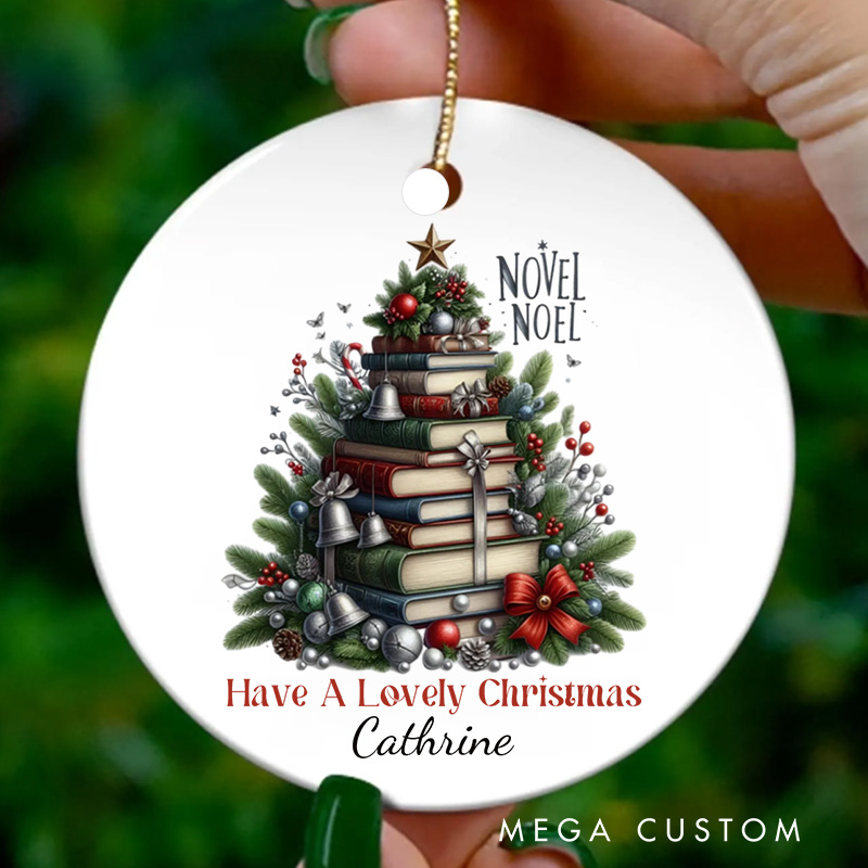 Personalized Novel Noel Christmas Ornament Book Club Ornament with Name Bookish Hanging Ornaments for Book Lovers Gift Librarian Gift