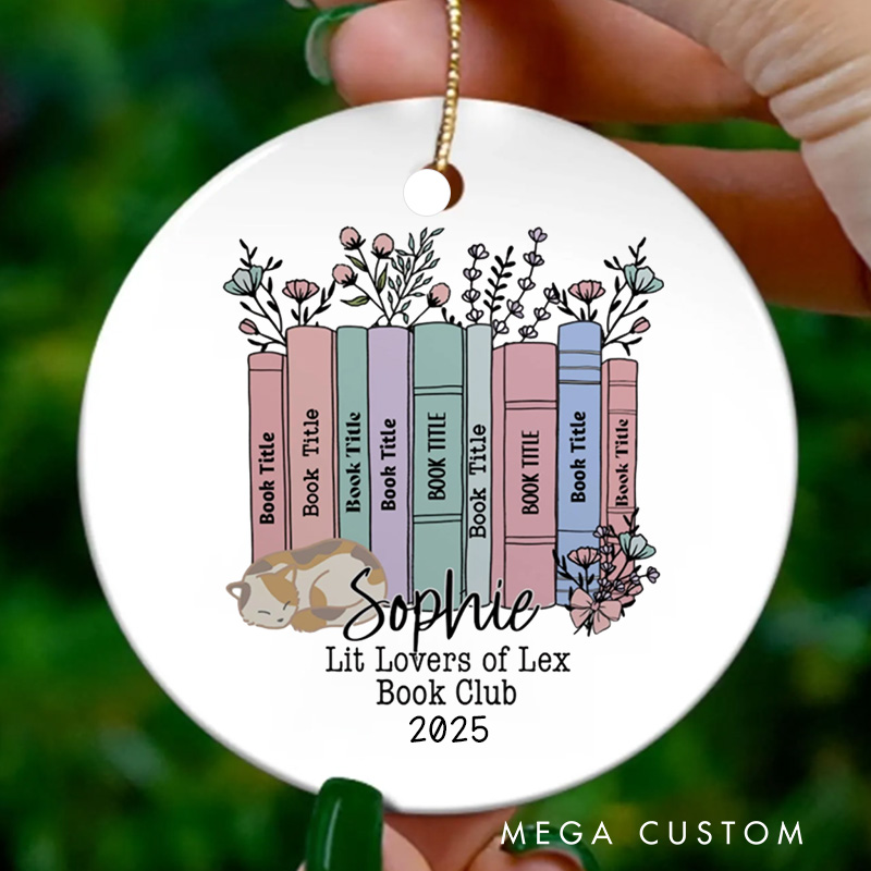 Personalized Book Club Christmas Ornament Flower Book Ornament Bookish Ornament Holiday Decor for Book Lover Gift Librarian Gift