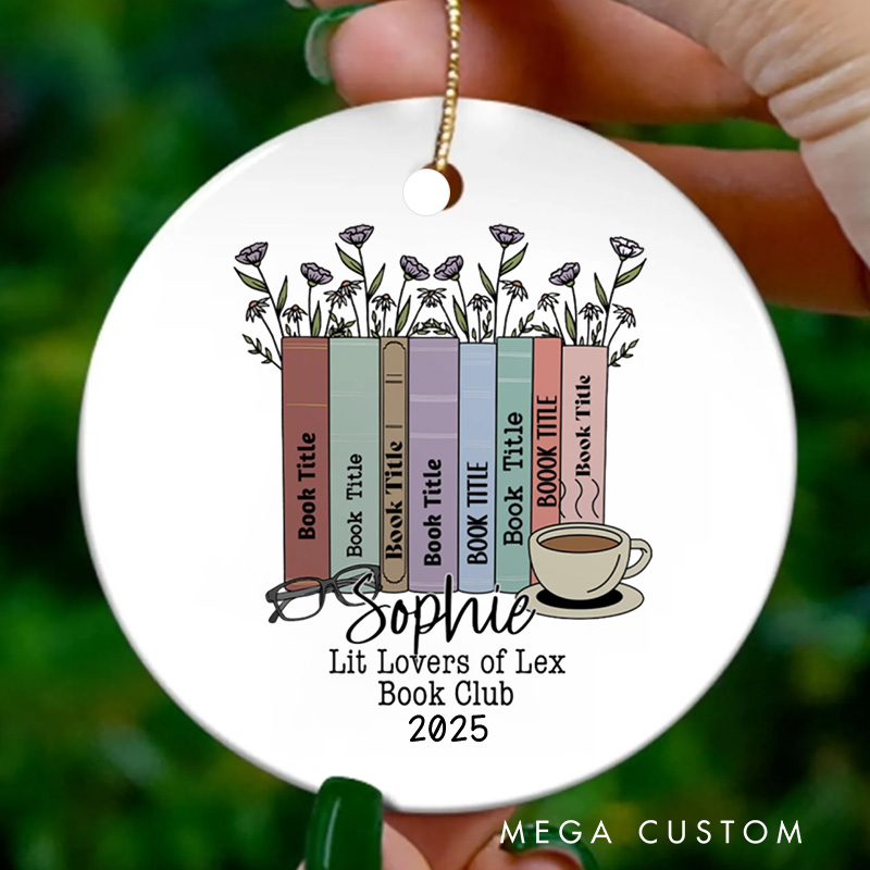 Personalized Lit Book Club Christmas Ornament Name Flower Book Ornament Bookish Ornament Holiday Decor for Book Lover Gift Librarian Gift