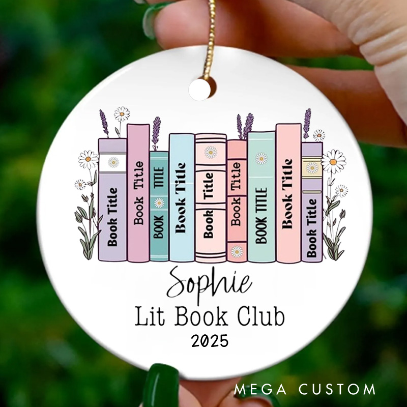Personalized Flower Book Club Christmas Ornament Name Lit Book Club Ornament for Reader Gift Book Lovers Gift Librarian Gift