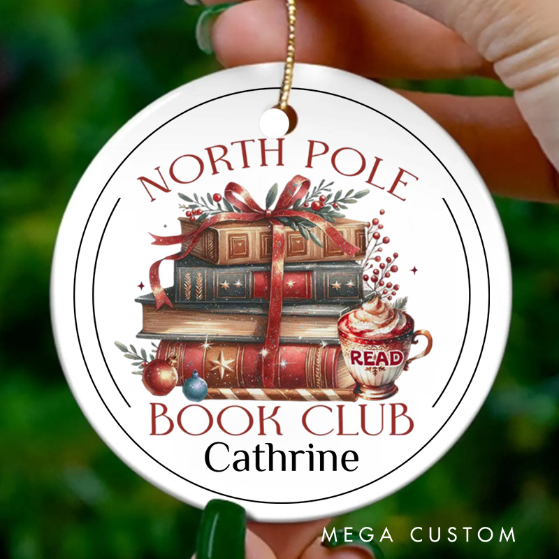 Personalized North Pole Book Club Christmas Ornament Book and Coffee Ornament Bookish Ornament Holiday Decor for Book Lover Gift Librarian Gift