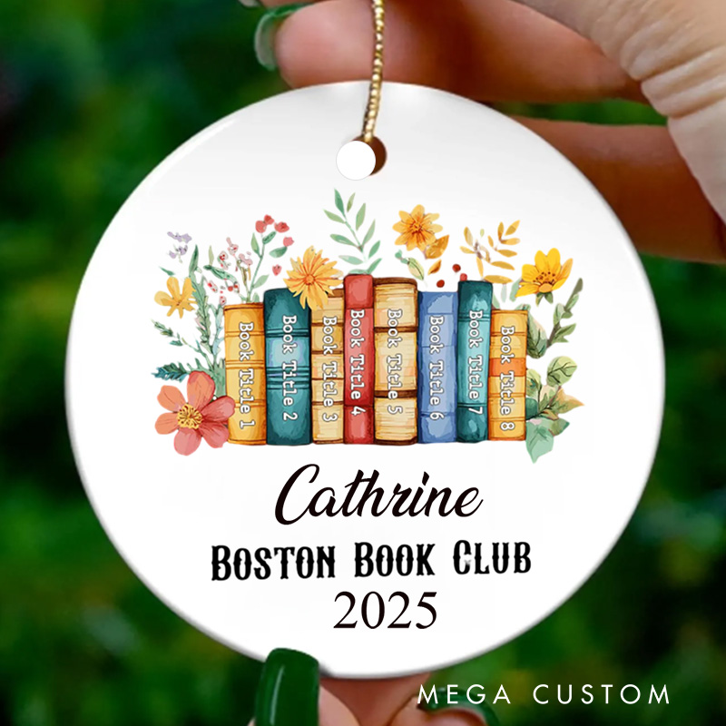 Personalized Reading Book Club Christmas Ornament Ceramic Book and Flower Ornament Bookish Ornament for Book Lover Gift Librarian Gift