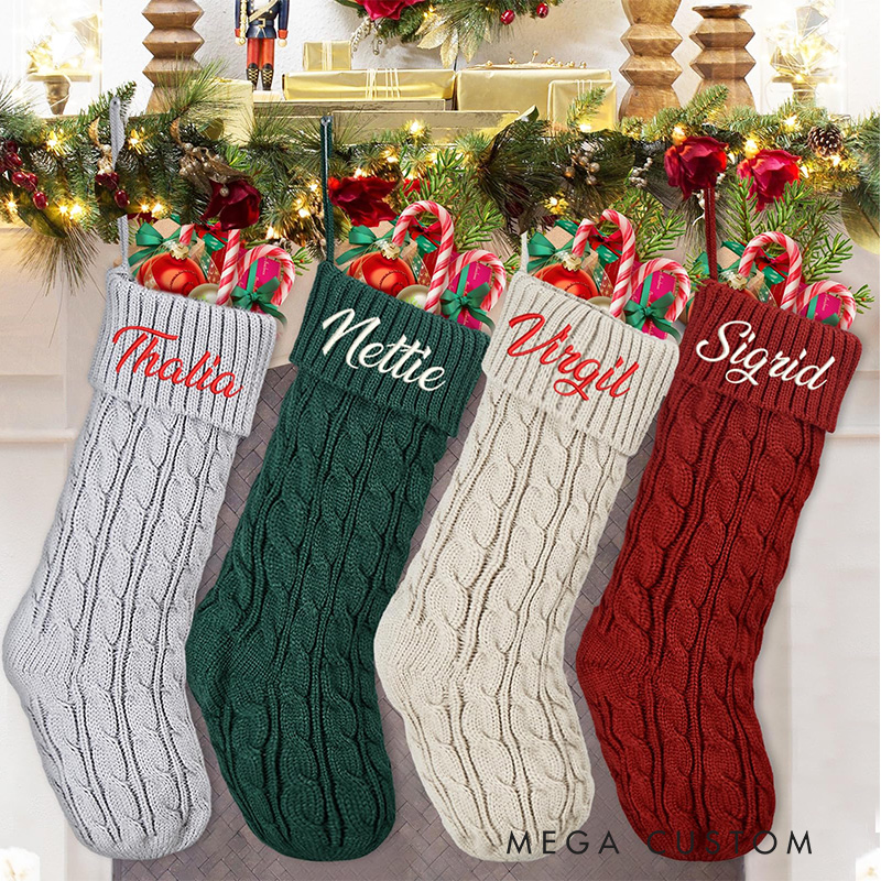 Personalized Family Christmas Stockings Embroidered Christmas Stocking Knitted Stockings with Name Monogram Stocking Holiday Decor Gift