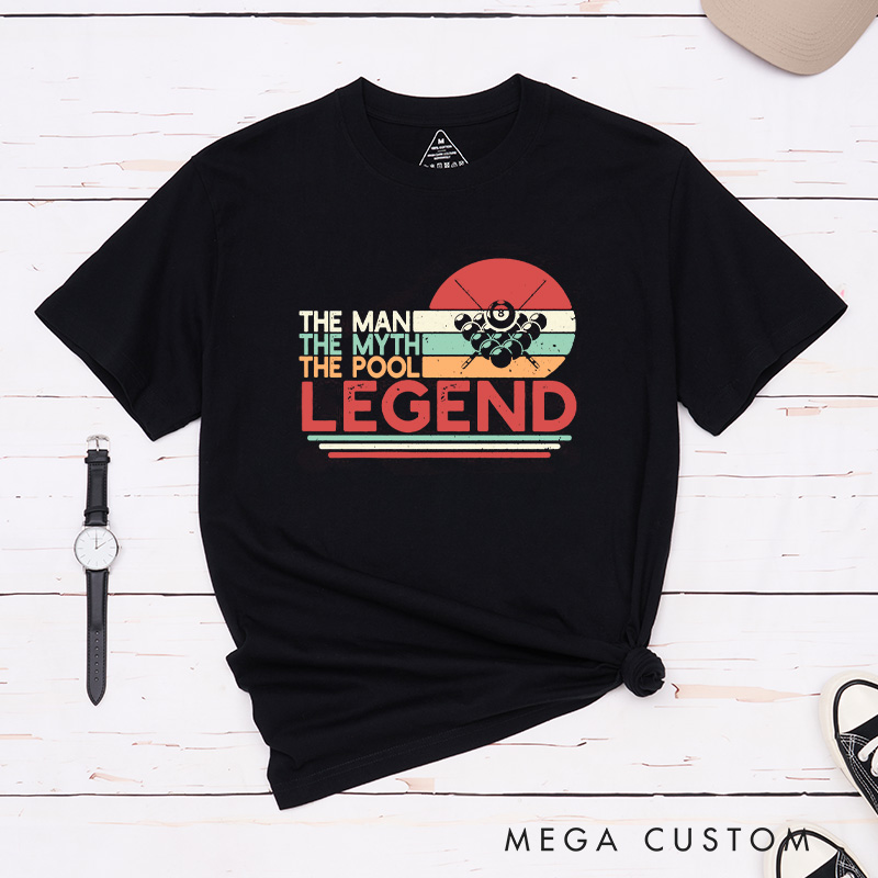Personalized Pool T-Shirts with Custom Your Name on Your Sleeve - The Man The Myth The Pool Legend