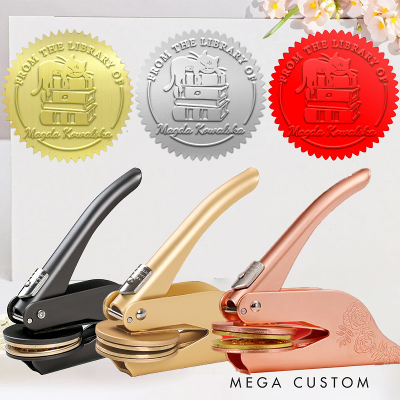 Personalized from the Library of Book Embosser Stamp Custom Book and Cat Stamp with Name Library Embosser Stamp for Book Lover Gift for Librarian