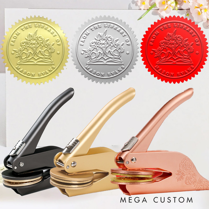 Personalized Book Flower Book Embosser Stamp Custom from the Library of  Stamp with Name Library Embosser for Book Lover Gift for Librarian