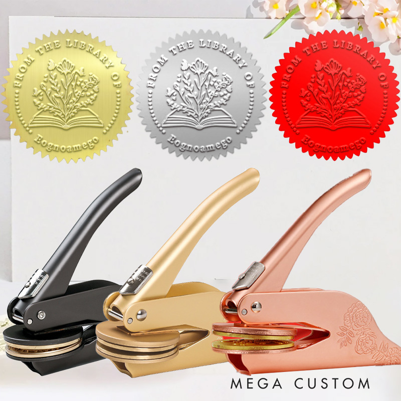 Personalized Book Flower Book Embosser Stamp Custom from the Library of Stamp with Name Library Embosser Stamp Book Lover Gift for Librarian