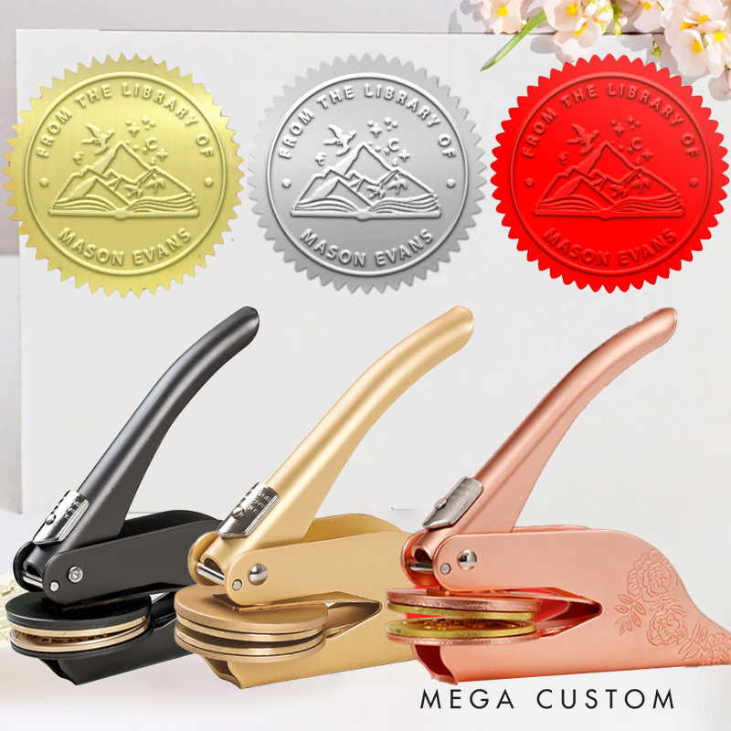 Personalized Book Mountain and Dragon Embosser Stamp Custom from the Library of Stamp Library Embosser with Name Magic Book Lover Gift for Librarian