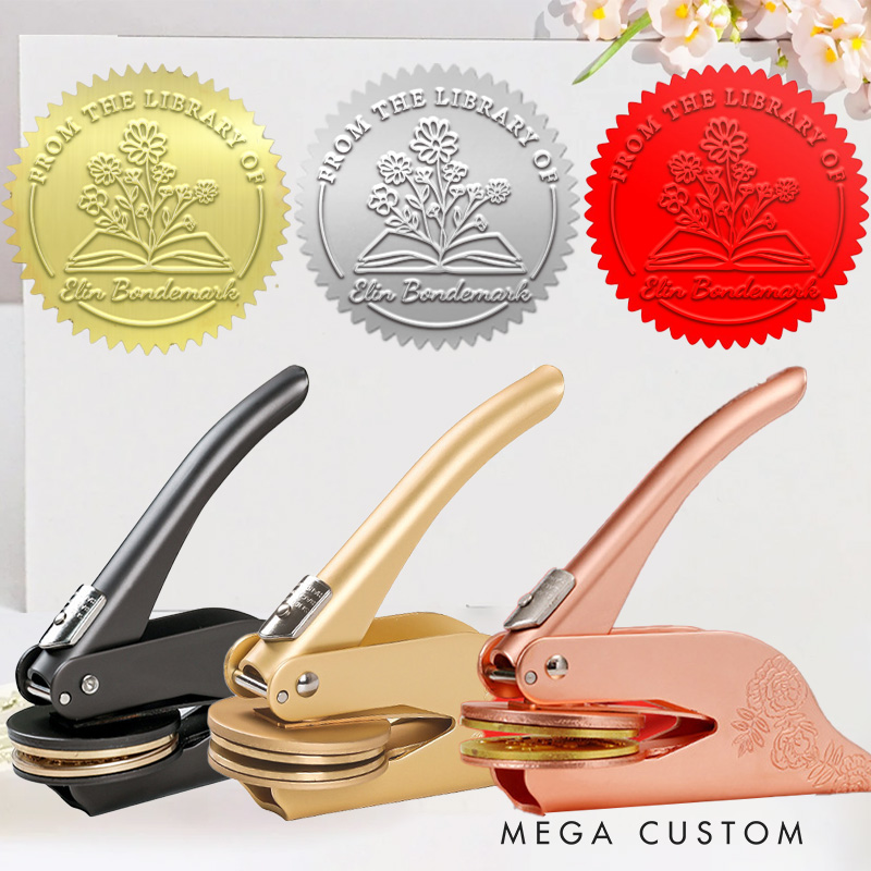 Personalized Book Flower Book Embosser Stamp Custom from the Library of Stamp Library Embosser with Name Book Lover Gift for Librarian