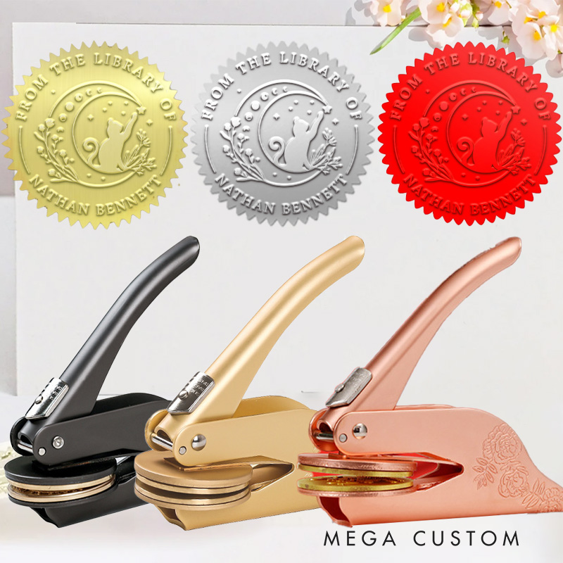 Personalized from the Library of Book Embosser Stamp Flower Moon and Cat Stamp Library Embosser with Name Bookish Stamp Book Lover Gift for Librarian