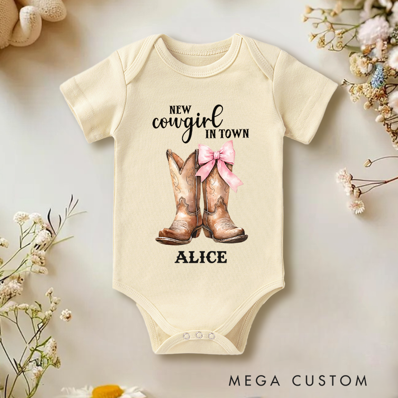 Personalized New Cowgirl In Town Baby Bodysuit Baby Shower Gift Newborn Gift