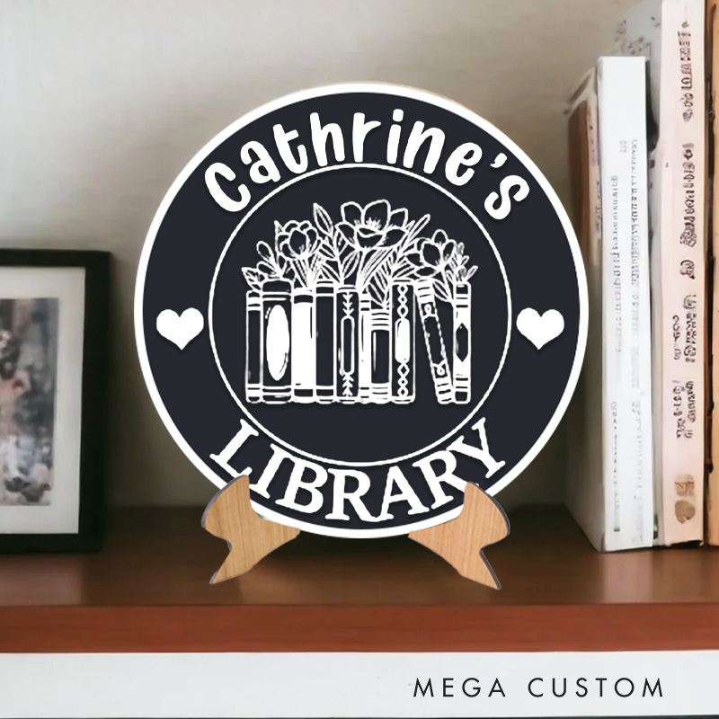 Personalized Flower Book Library Sign 3D Printed Bookish Table Decor with Name Bookish Bookshelf Sign with Stand for Book Lover Gift for Librarian