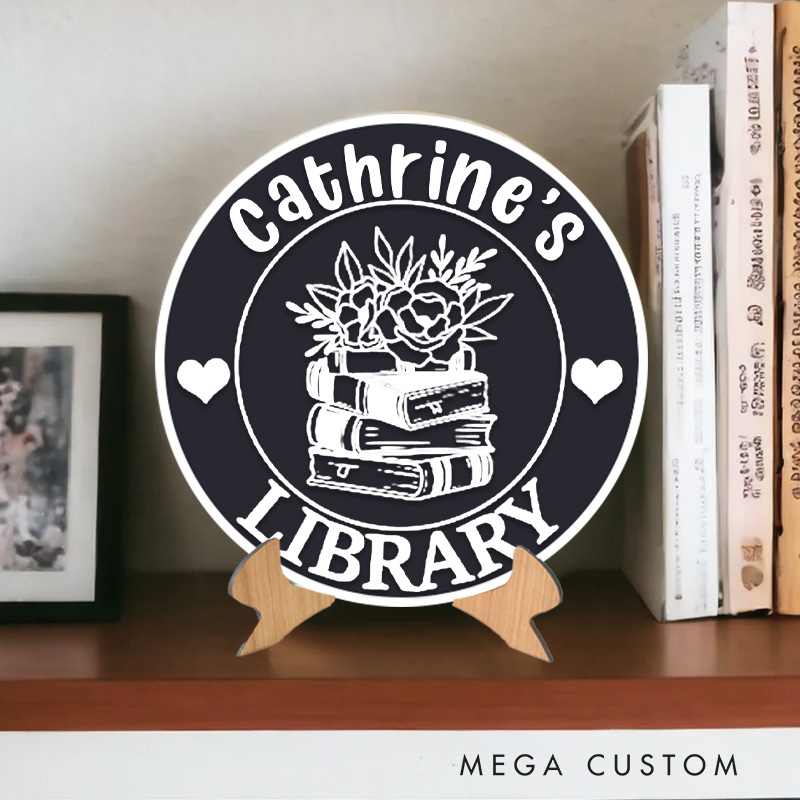 Personalized 3D Printed Flower Book Library Sign Bookish Table Decor with Name Bookish Bookshelf Sign with Stand for Book Lover Gift for Librarian
