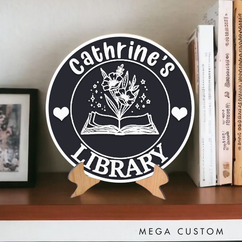 Personalized Flower Book Library Sign 3D Printed Bookish Table Decor with Stand Bookish Bookshelf Sign with Name for Book Lover Gift for Librarian