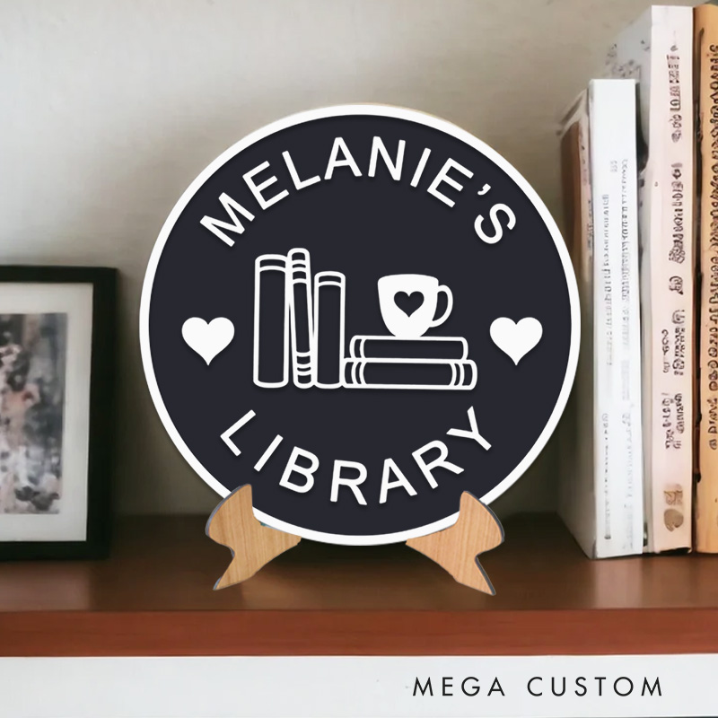 Personalized Book and Coffee Library Sign 3D Printed Bookish Bookshelf Sign with Stand Custom Bookish Table Decor for Book Lover Gift Librarian Gift
