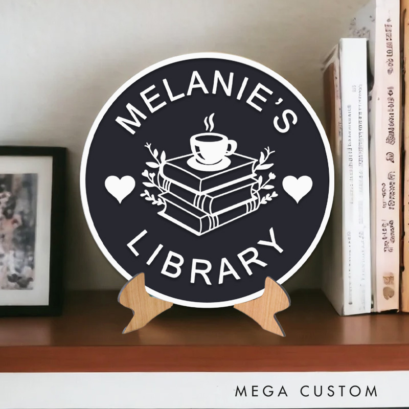 Personalized 3D Printed Flower Book and Coffee Library Sign Bookish Table Decor with Stand Bookish Bookshelf Sign for Book Lover Gift for Librarian