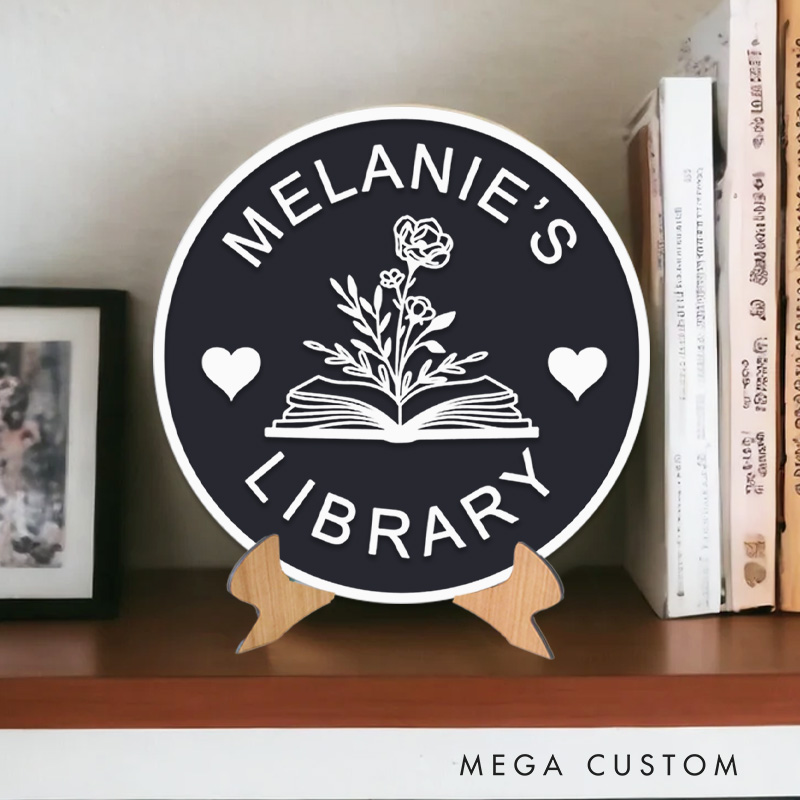 Personalized Flower Book Library Sign 3D Printed Bookish Bookshelf Sign with Stand Bookish Table Decor for Book Lover Gift Librarian Gift