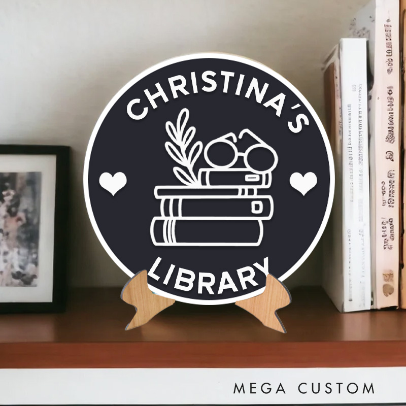 Personalized Glasses and Flower Book Library Sign 3D Printed Bookish Table Decor Bookish Decor Sign with Stand for Book Lover Gift Librarian Gift