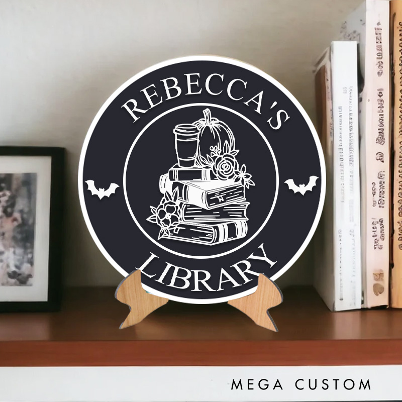 Personalized 3D Printed Pumpkin and Book Name Library Sign Halloween Table Decor with Stand Book Nook Decor Book Lover Gift for Librarian Gift