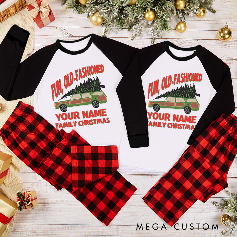 Personalized Fun Old Fashioned Family Christmas Pajamas Customize with Your Name Family Pajamas Christmas Gift