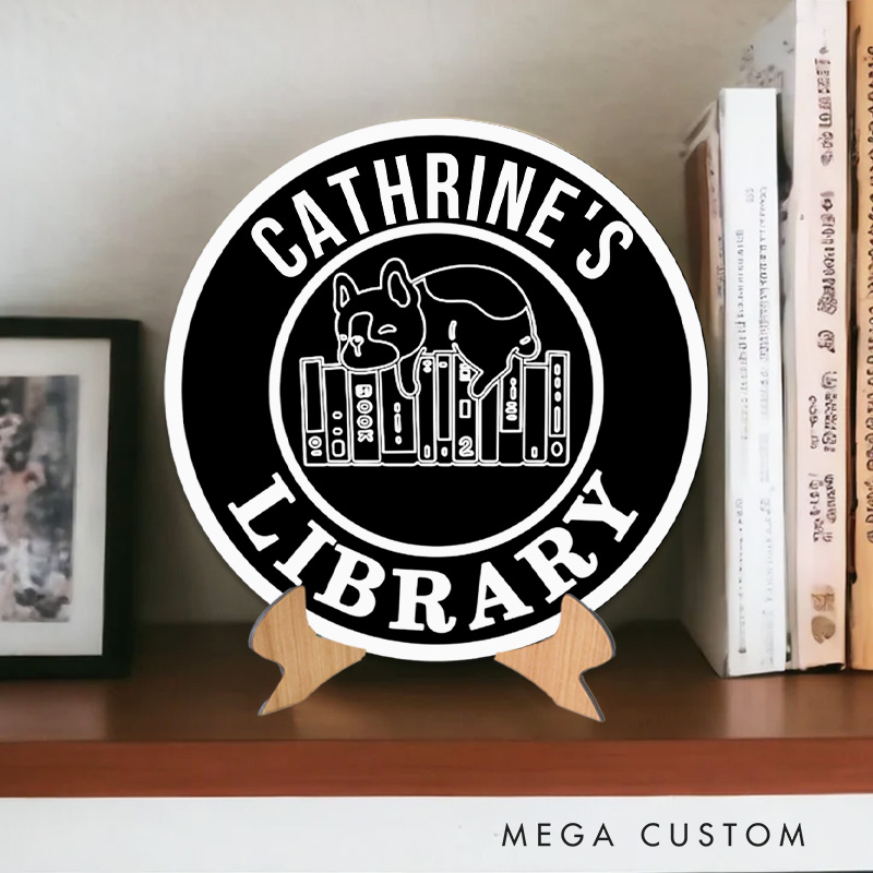 Personalized 3D Printed Book and Dog Library Sign Book Nook Decor with Stand Bookshelf Sign for Readers Book Lover Gift Librarian Gift