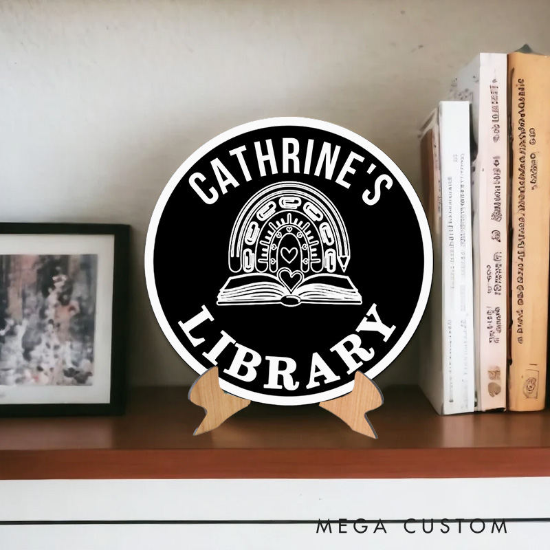 Personalized 3D Printed Book Library Sign Name Book Nook Decor with Stand Bookshelf Sign for Readers Book Lover Gift Librarian Gift