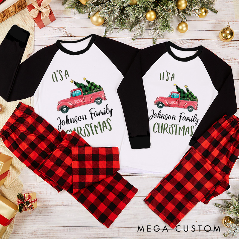Personalized Matching Family Christmas Pajamas Vintage Truck Christmas Tee Pajamas Family Christmas Gift