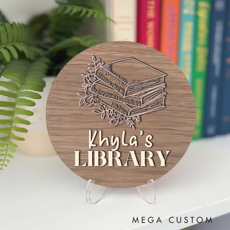 Personalized Flower Book Library Sign Bookshelf Decor with Stand Custom Book Nook Sign with Name Library Sign for Book Lover Gift Librarian Gift