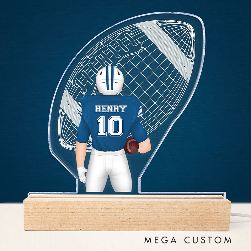 Personalized Football Player Acrylic LED Night Light with Custom Name, Number, Jersey, and Skin Tone Options