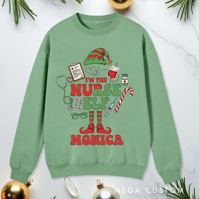 Personalized Nurse Sweatshirt Customized I'm the Nurse Elf Design Sweatshirt Nurse Christmas Gifts 
