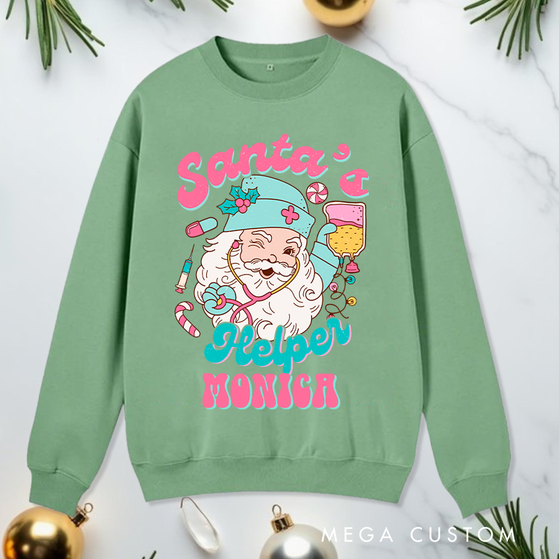 Personalized Nurse Sweatshirt Customized Santa's Helper Nurse Design Sweatshirt Nurse Christmas Gifts 