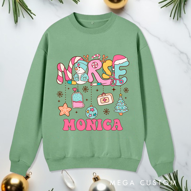 Personalized Nurse Sweatshirt Customized Festive Nurse Design Sweatshirt Nurse Christmas Gifts 