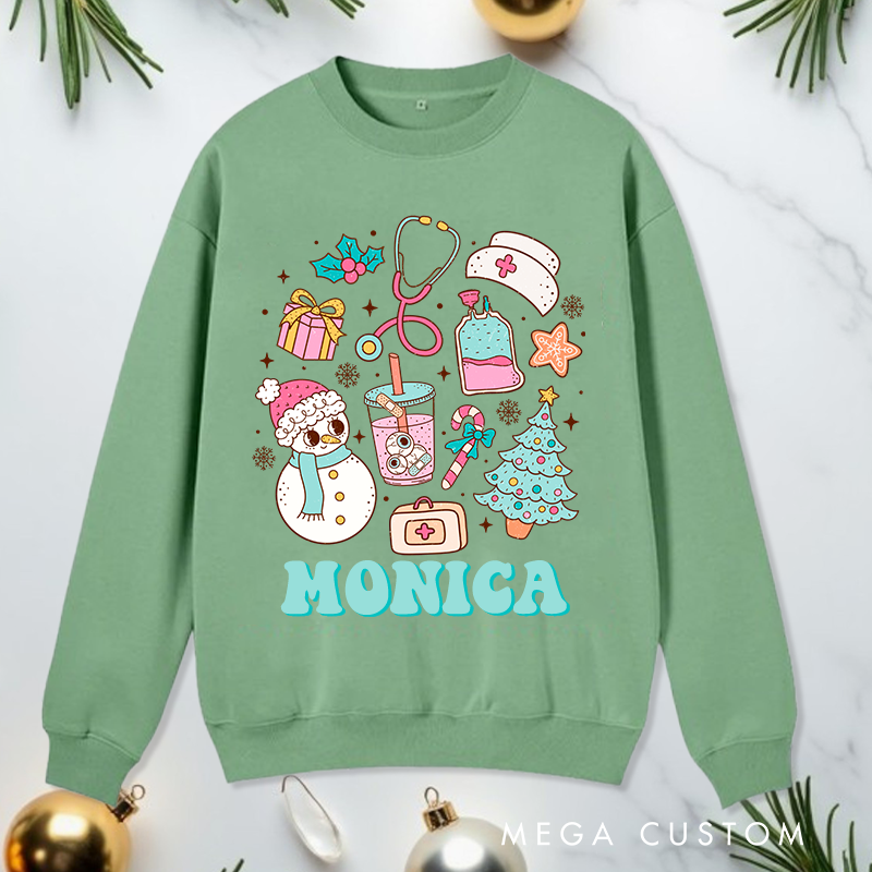 Personalized Nurse Sweatshirt Customized Festive Nurse Icons Design Sweatshirt Nurse Christmas Gifts 