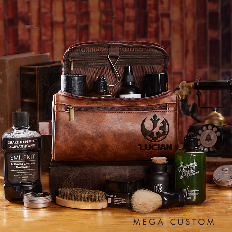 Personalized Spaceship Movie Leather Dopp Kit Galaxy War Film Mens Leather Toiletry Bag Engraved Dopp Bag Gift For Men