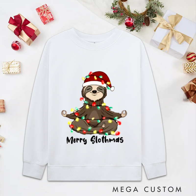Personalized Christmas Yoga Classic Sweatshirts Merry Slothmas Sweatshirts Christmas Yoga Sweatshirts Sloth Lover Sweatshirts Woman Pilates Sweatshirts Yoga Lover Gift Perfect for Yoga Lover and Holiday