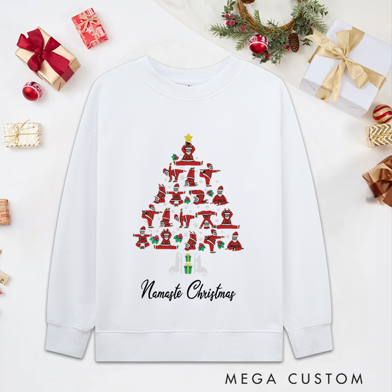 Personalized Christmas Yoga Classic Sweatshirts with Namaste Christmas Santa Pose Tree Design Christmas Yoga Sweatshirts Gift Perfect for Yoga Lover and Holiday