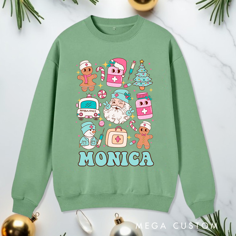 Personalized Nurse Sweatshirt Customized Festive Nurse Collage Design Sweatshirt Nurse Christmas Gifts 